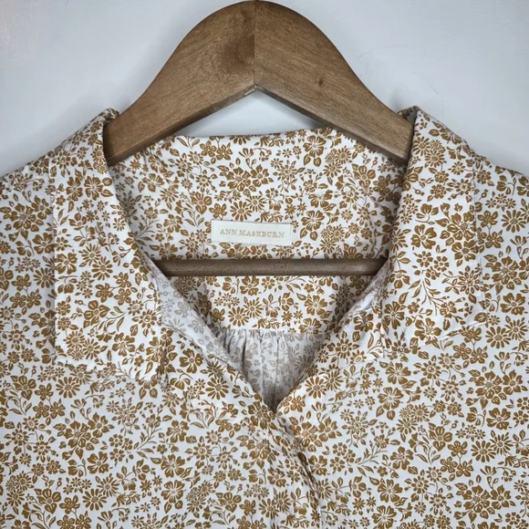 Ann Mashburn 100% Cotton Blouse – Size L - White / Caramel Floral Pattern - Picture 2 of 10